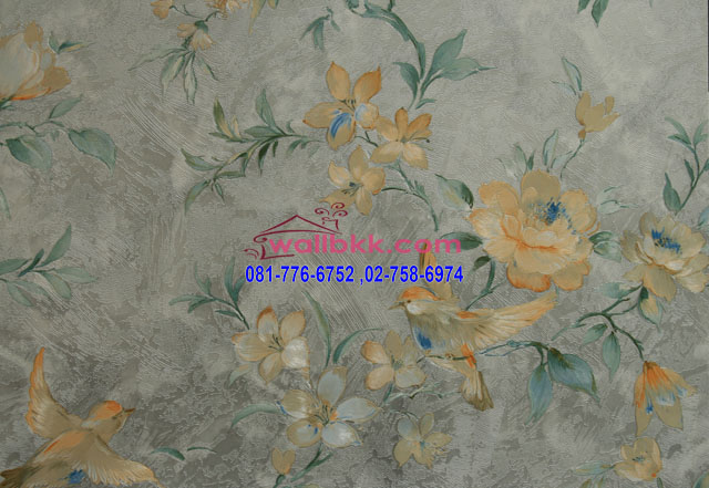MRO98-33 wallpaperติดผนังลายดอกไม้สีเหลืองพื้นเทา vintage