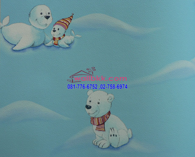 BKI12-24-วอลเปเปอร์ลายการ์ตูนหมีขาวสำหรับติดห้องเด็ก