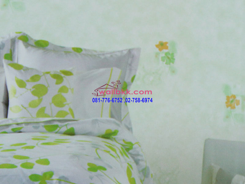 DSL12-28 ตัวอย่าง wallpaper ลายดอกไม้สีเขียวตกแต่งห้องนอน