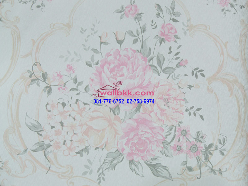 DSL12-72 wallpaperลายดอกไม้ vintage พื้นสีชมพู