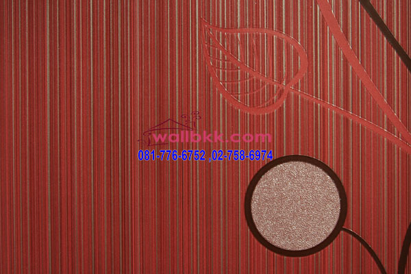 MSH45-035 wallpaperติดผนังเกาหลี สีแดง ลายใบไม้ มีกากเพชร