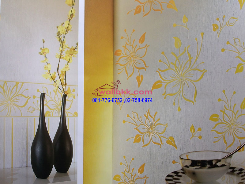 MSL12-050 ตัวอย่าง wallpaperลายโมเดิร์นรูปดอกไม้ในห้องรับแขก