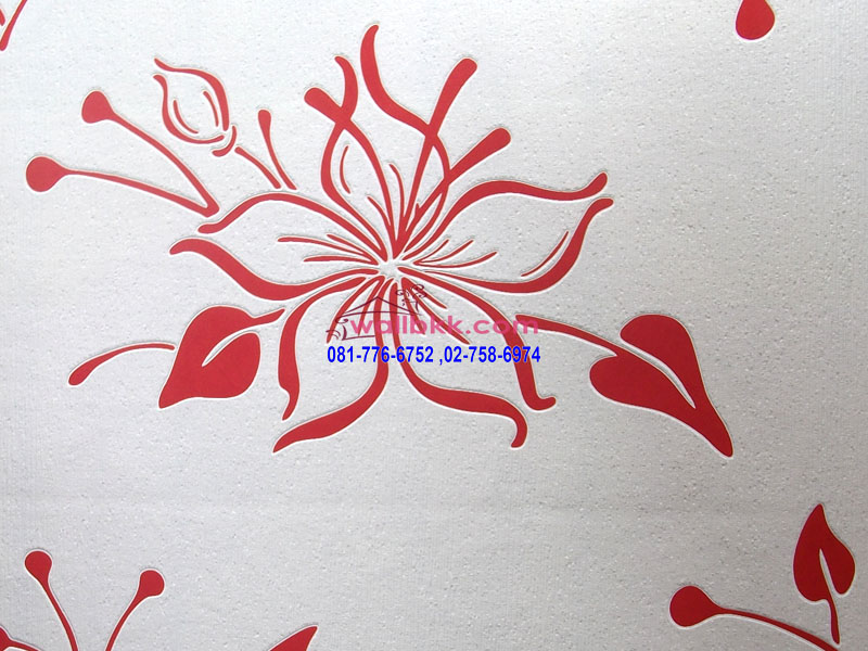 MSL12-053 wallpaperลายโมเดิร์นรูปดอกไม้สีแดงพื้นขาว