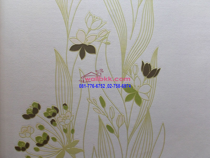 MSL12-057 wallpaperลายโมเดิร์นรูปดอกไม้สีเขียวพื้นสีครีม