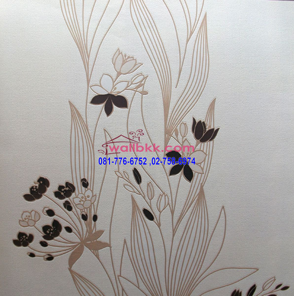 MSL12-058 wallpaperลายโมเดิร์นรูปดอกไม้สีดำพื้นสีครีม