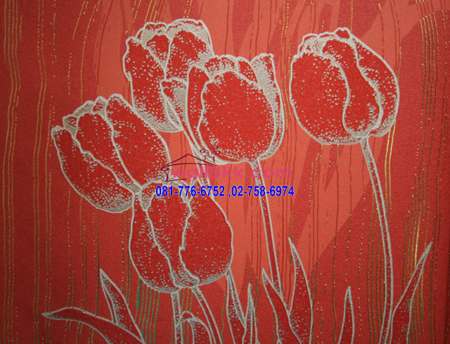 SRG12-13 wallpaperติดห้องลายดอกทิวลิปแดง เลยเส้นสีเงินเงา