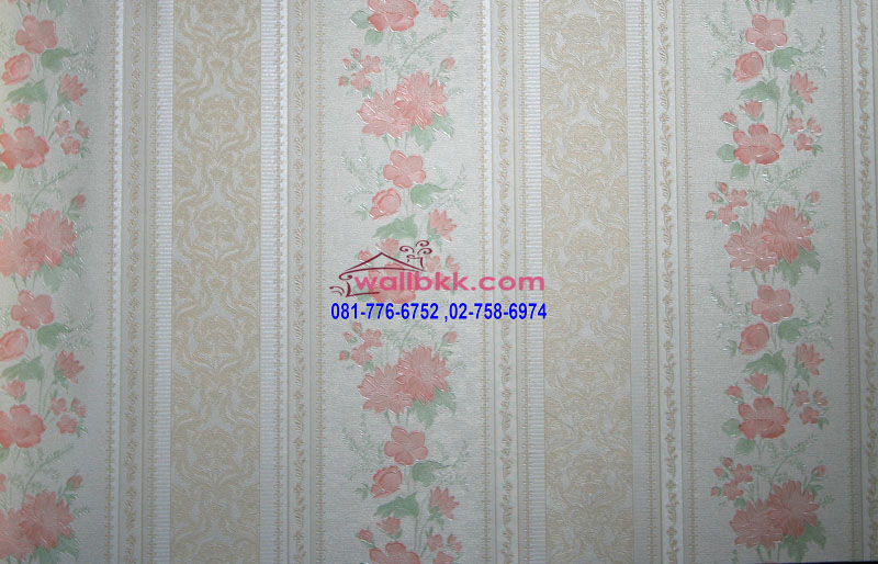 SVS12-53-wallpaper-วินเทจลายดอกไม้สีโอรส-ผสมลายทาง