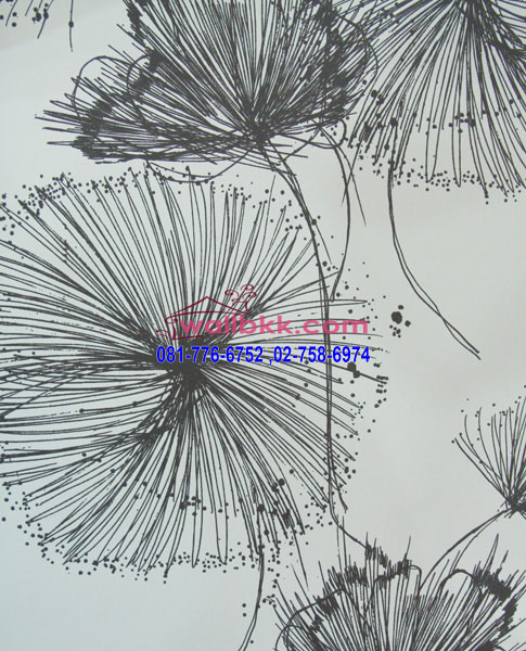 FVE12-60 วอลเปเปอร์ ลายโมเดิร์นรูปลายเส้นดอกไม้พื้นเทา