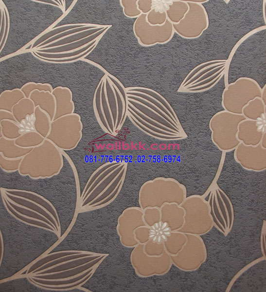  MSL12-040 wallpaper ลายโมเดิร์นรูปดอกไม้สีน้ำตาลพื้นเทา