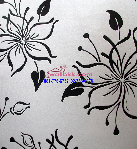  MSL12-055 wallpaperลายโมเดิร์นรูปดอกไม้สีดำพื้นขาว